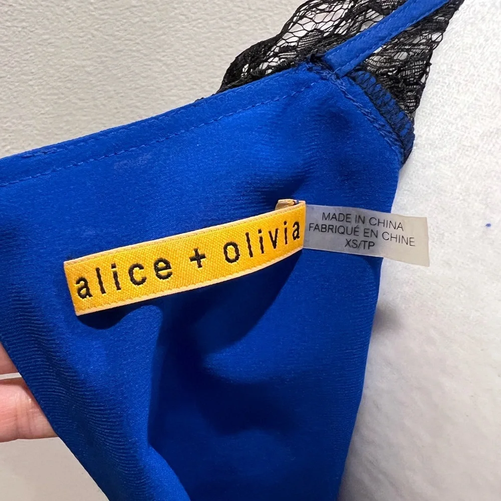 Alice + Olivia Dany Lace Shoulder Pleat Front Dress in Cobalt, XS - Picture 5 of 6